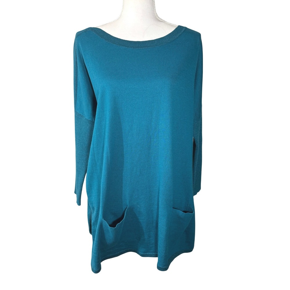 Lilly Pulitzer Cobo Inky Tidal Teal Blue Metallic Knit Tunic Sweater Size Medium